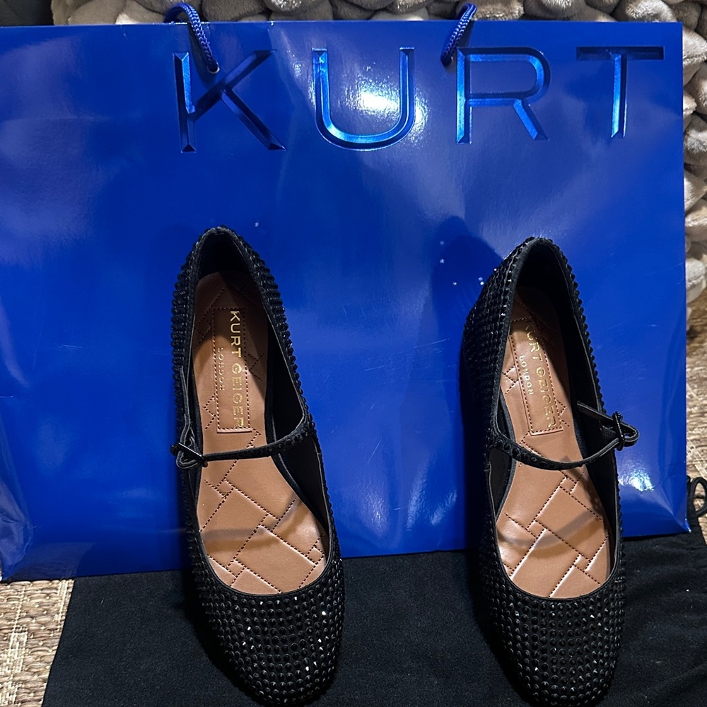 ✨ RARE & SOLD OUT ✨ Kurt Geiger Mayfair Crystal Mary Jane Flats - Black Sz 39 - Picture 3 of 6